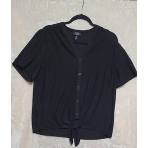 Jones New York Signature Tie Front Black Button Down Shirt 1X Women's Fashion